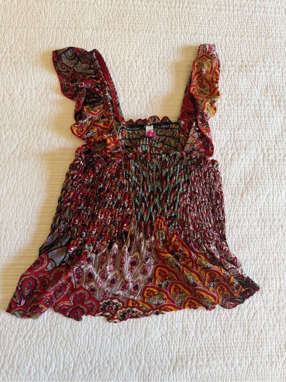 PrettyLittleThing Multicolor Paisley Smocked Ruffle Tank